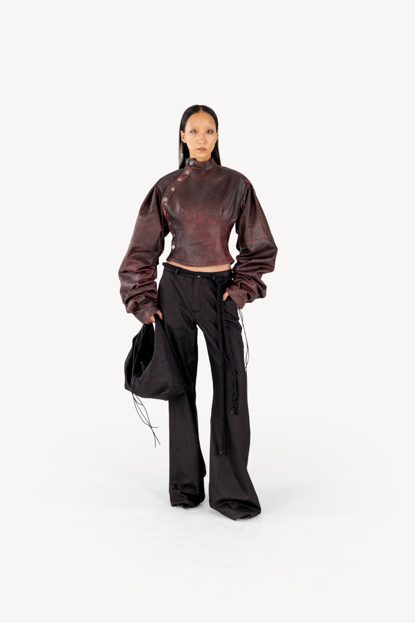 Red Leather Wrinkled Jacket
