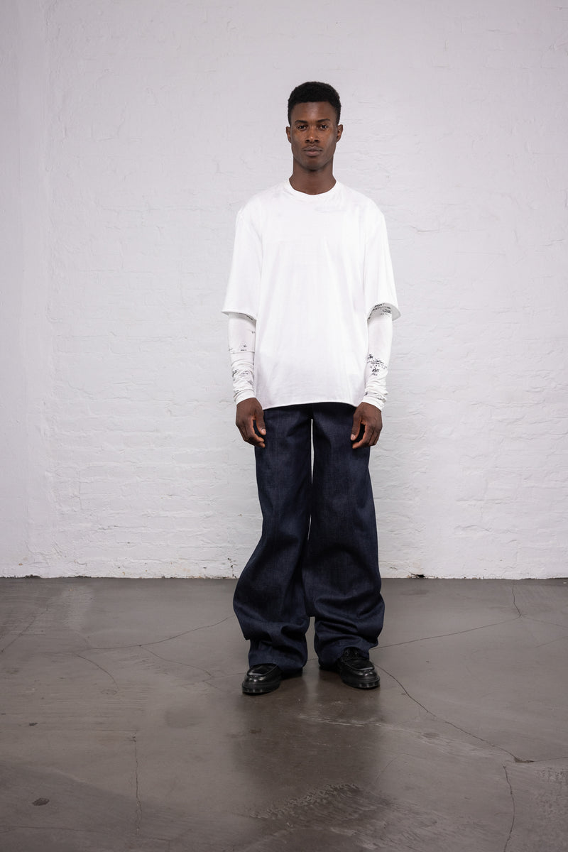 Double Sleeve Printed T-Shirt White