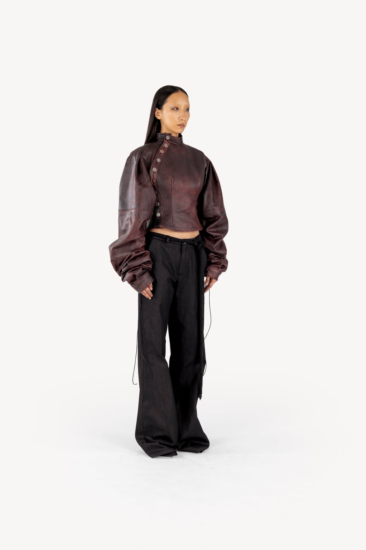Red Leather Wrinkled Jacket