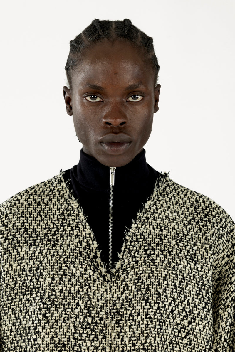 Quarter-Zip Sweater Tweed Cream/Black