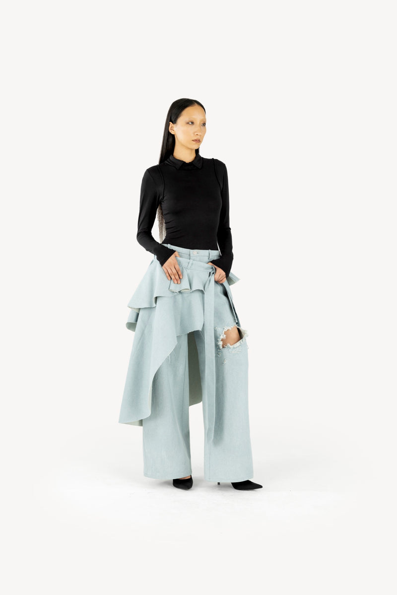 Layered Wrap-Skirt Light Blue