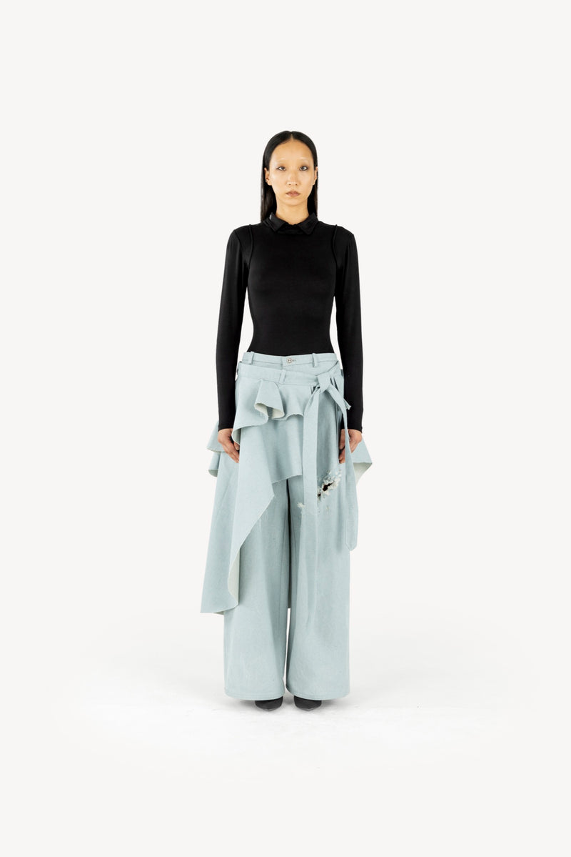 Layered Wrap-Skirt Light Blue
