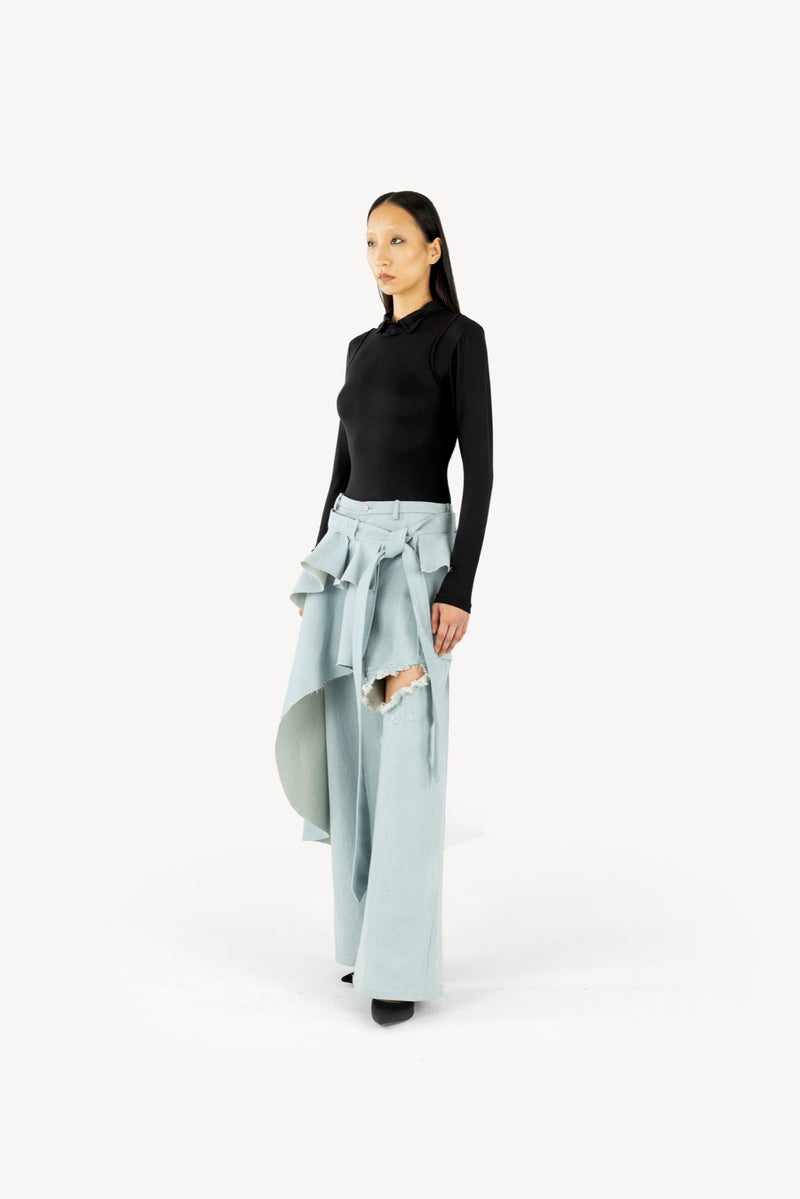 Layered Wrap-Skirt Light Blue