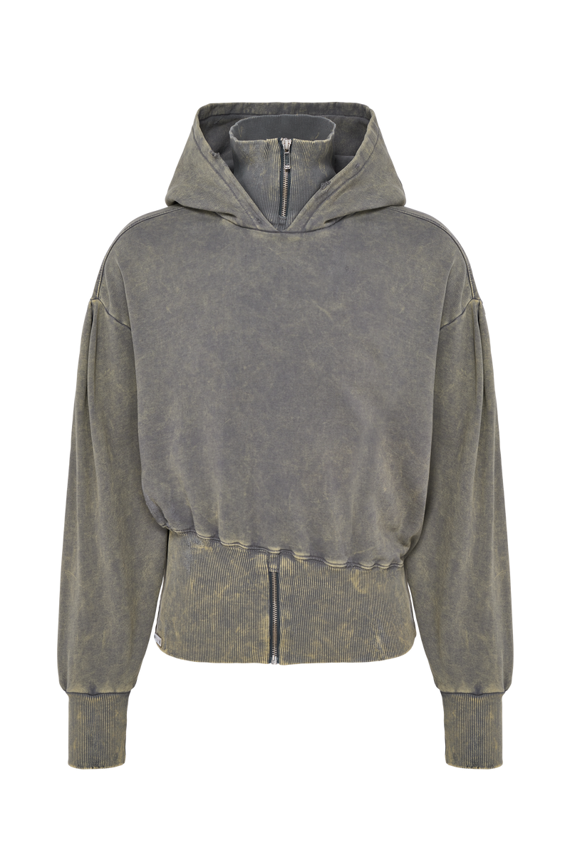 Zip Hoodie Grey Washed