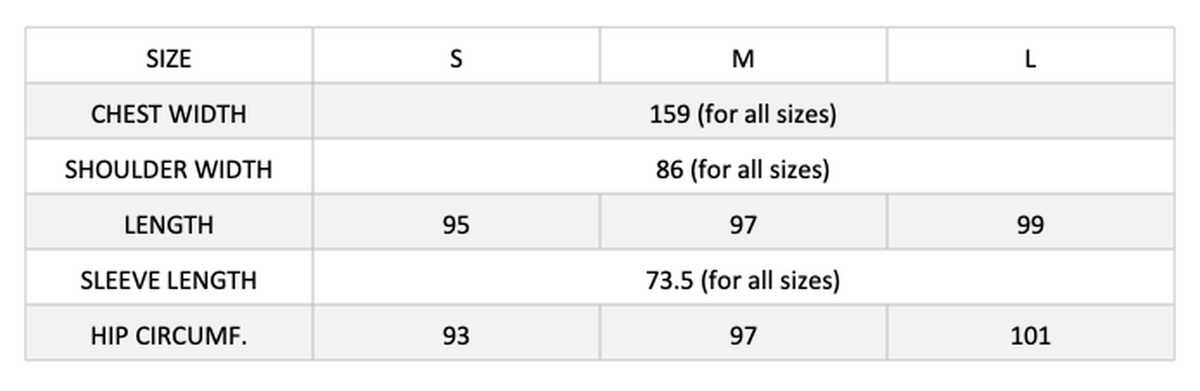 Shirtdress Black – size chart