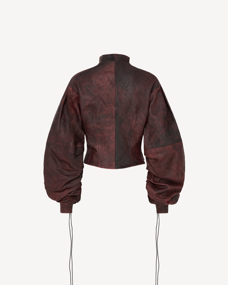 Red Leather Wrinkled Jacket