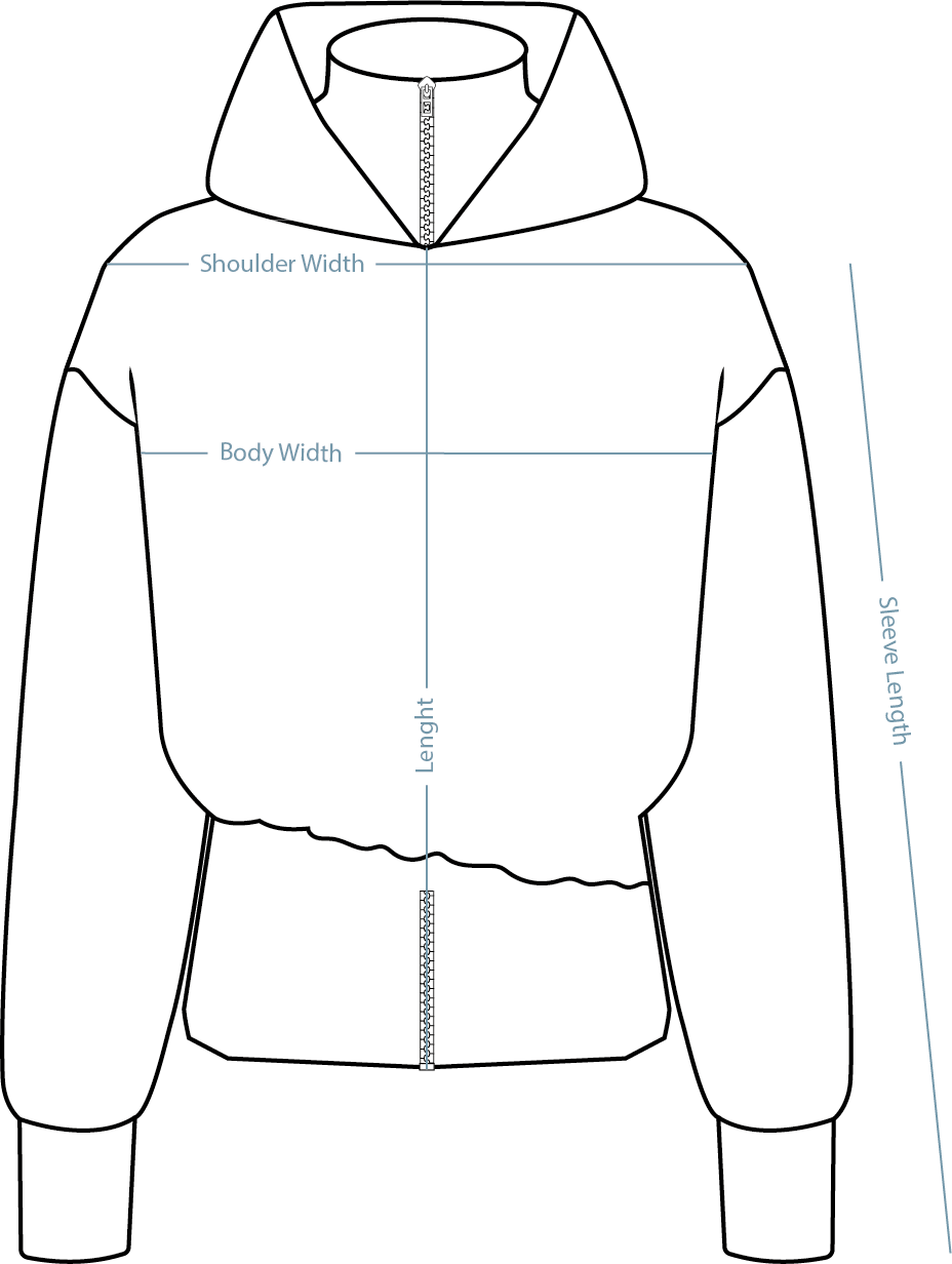 Zip Hoodie Black – measurement guide