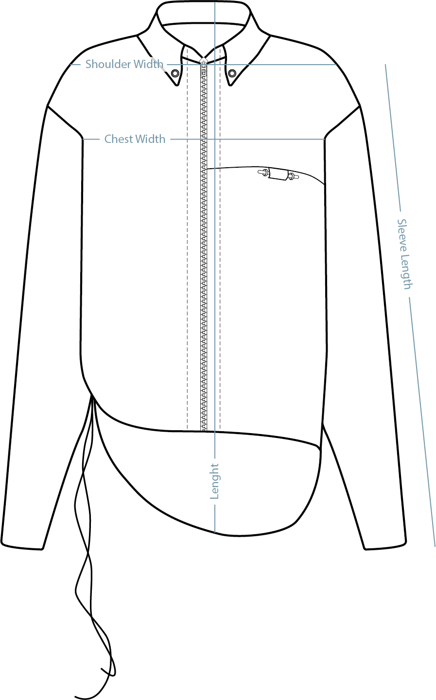 Zip Shirt Black – measurement guide
